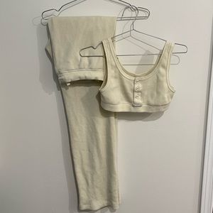 Skims Lounge Set Waffle Loose Pant and Henley Bra | CREAM size Large
